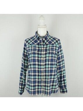 Jachs Girlfriend Bea Women's Medium Blue White Plaid Lightweight Flannel Shirt